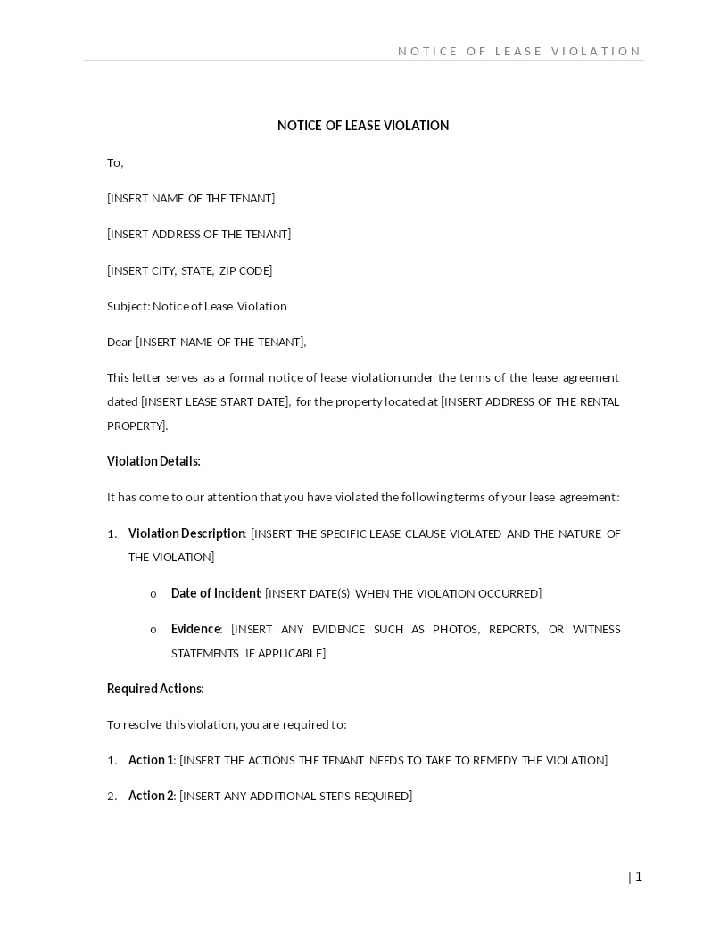 LEASE VIOLATION NOTICE