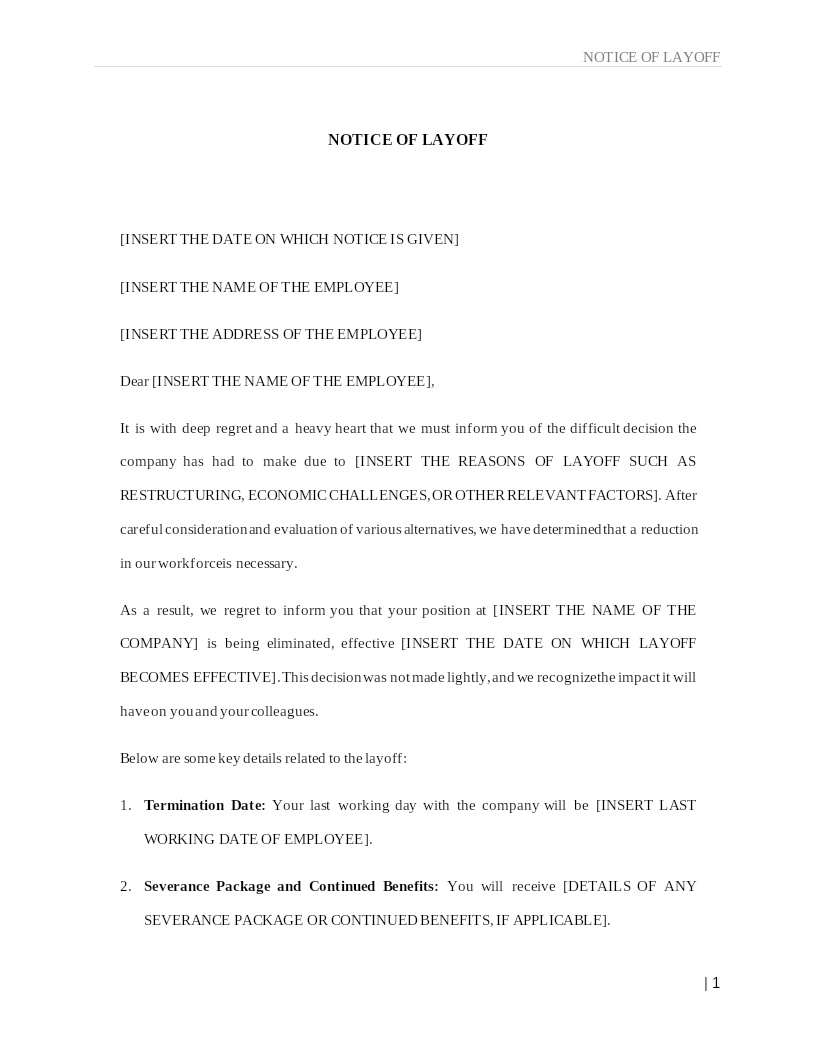 NOTICE OF LAYOFF