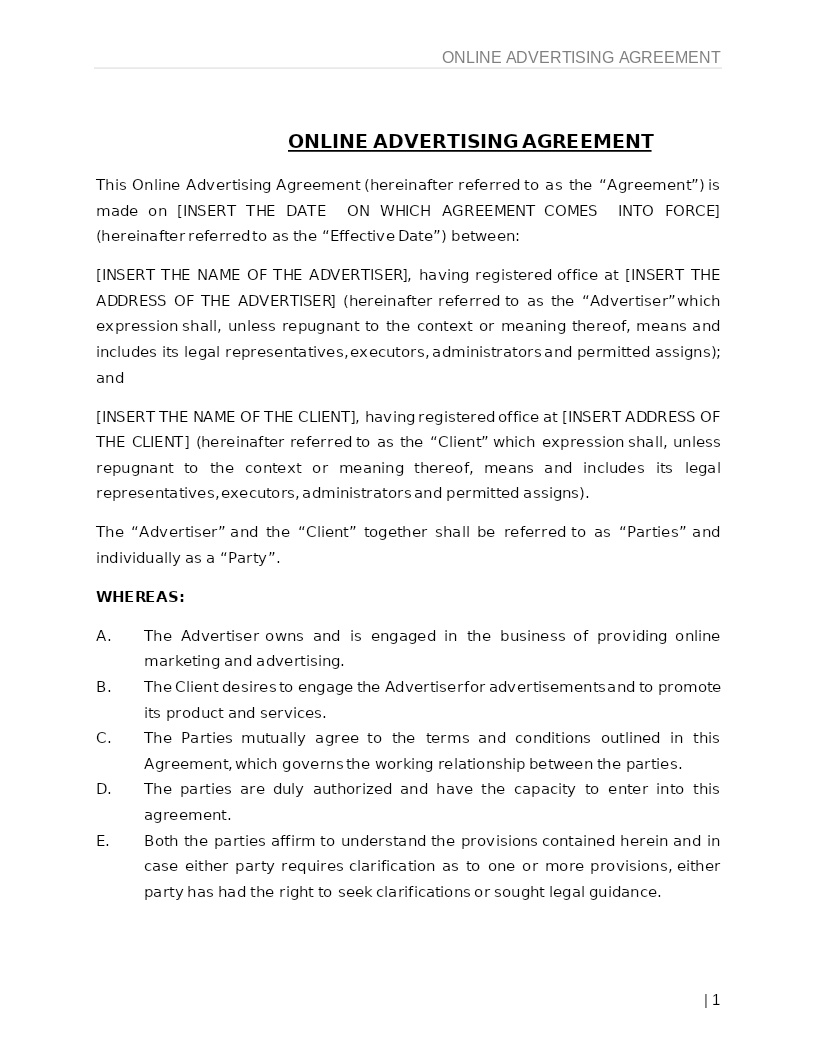 ONLINE ADVERTISING AGREEMENT