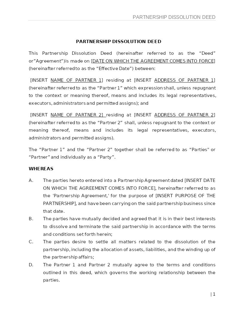 PARTNERSHIP DISSOLUTION DEED