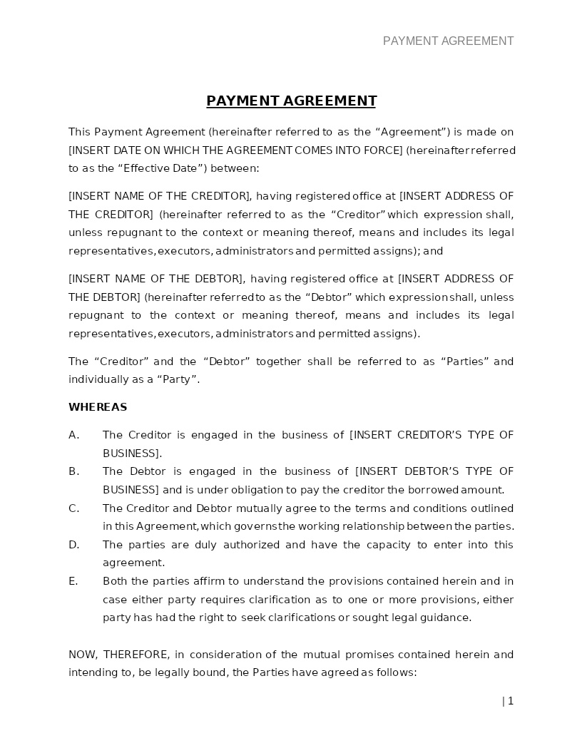 PAYMENT AGREEMENT