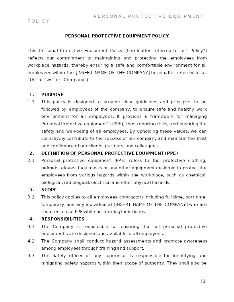 PERSONAL PROTECTIVE EQUIPMENT(PPE) POLICY