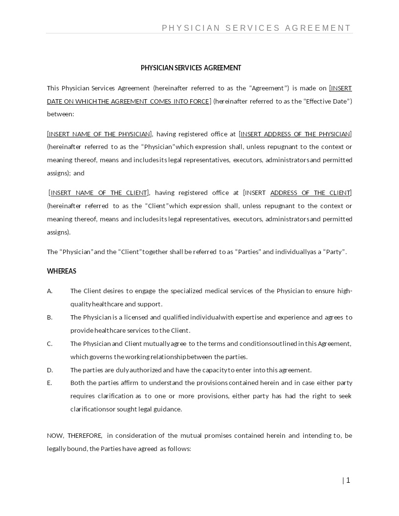 PHYSICIAN SERVICES AGREEMENT