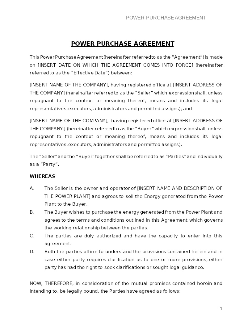 POWER PURCHASE AGREEMENT