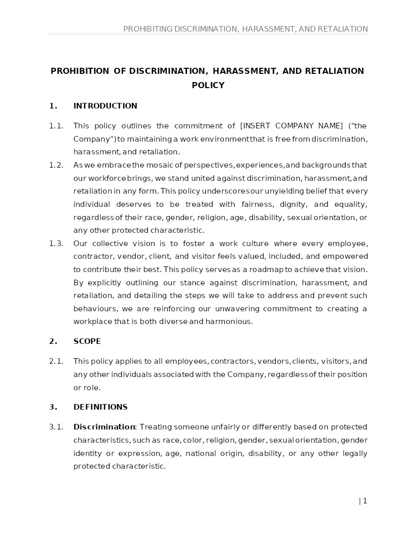 PROHIBITION OF DISCRIMINATION, HARASSMENT, AND RETALIATION POLICY