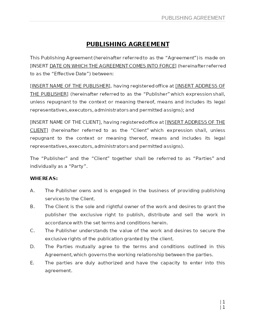 PUBLISHING AGREEMENT