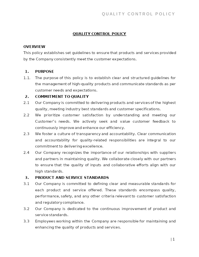 QUALITY CONTROL POLICY