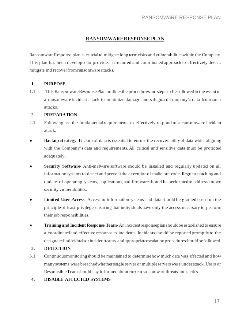 RANSOMWARE RESPONSE PLAN