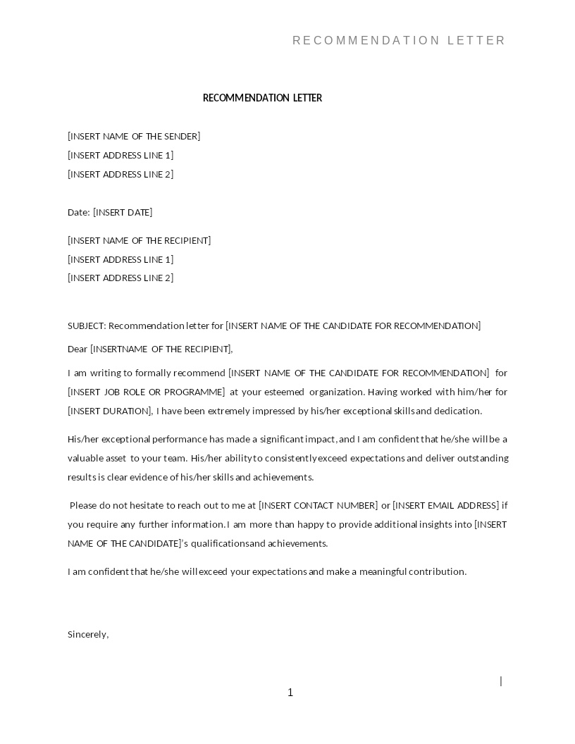 RECOMMENDATION LETTER