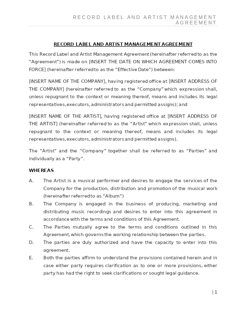 RECORD LABEL AGREEMENT