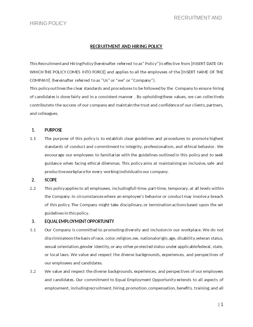 RECRUITMENT AND HIRING POLICY