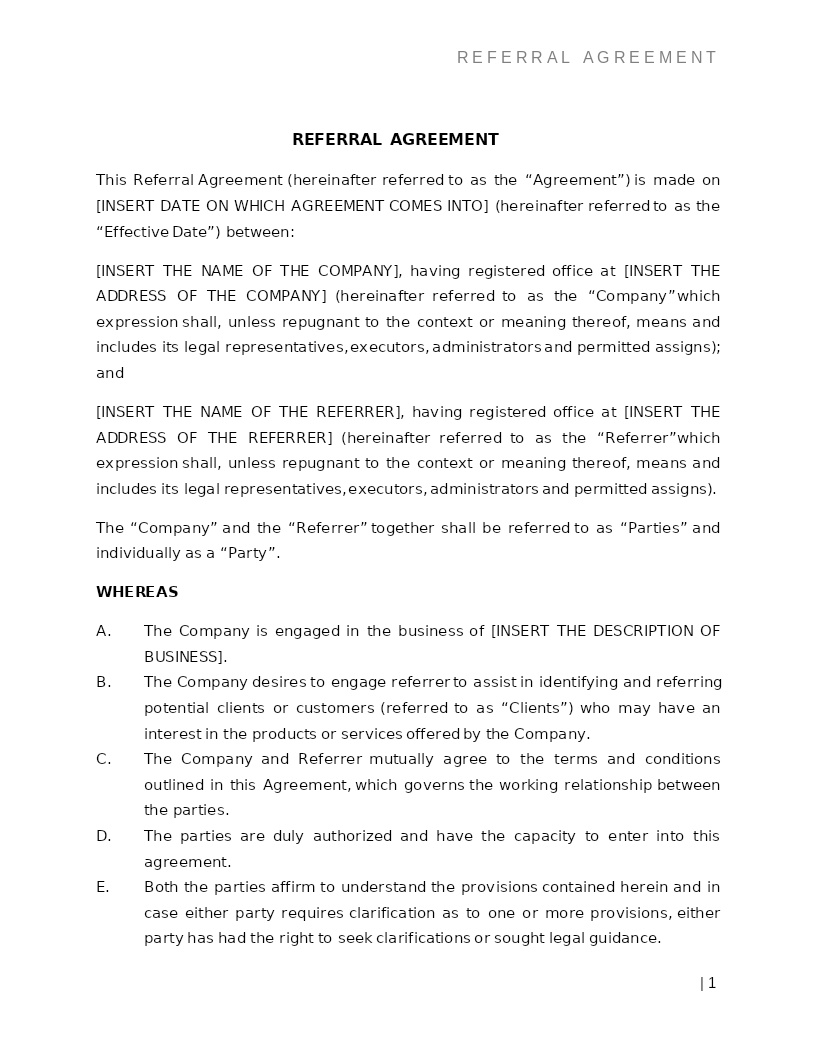 REFERRAL AGREEMENT