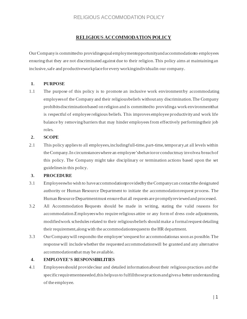 RELIGIOUS ACCOMODATION POLICY