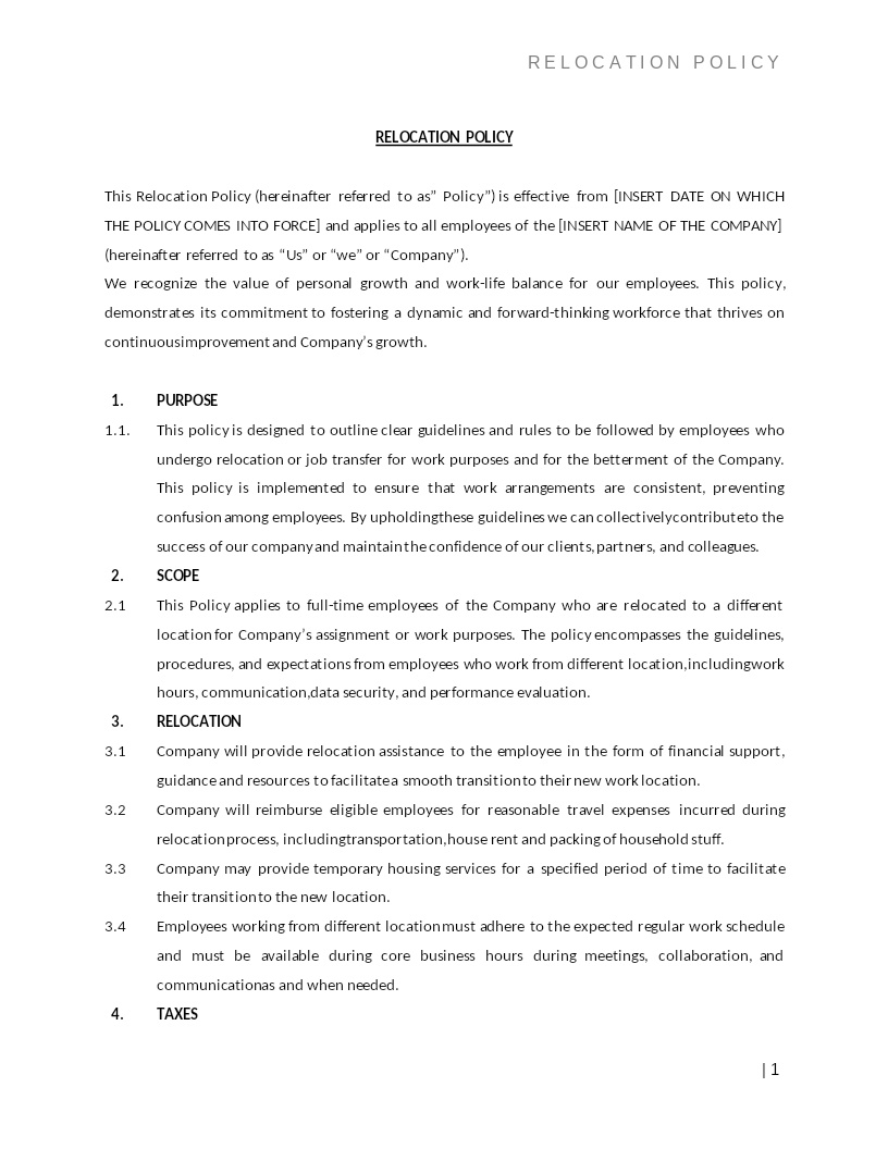 RELOCATION POLICY