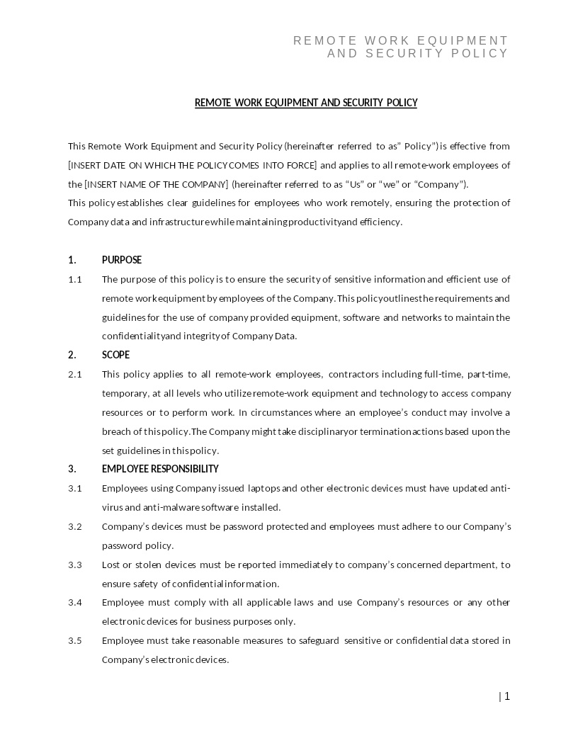 REMOTE WORK EQUIPMENT AND SECURITY POLICY