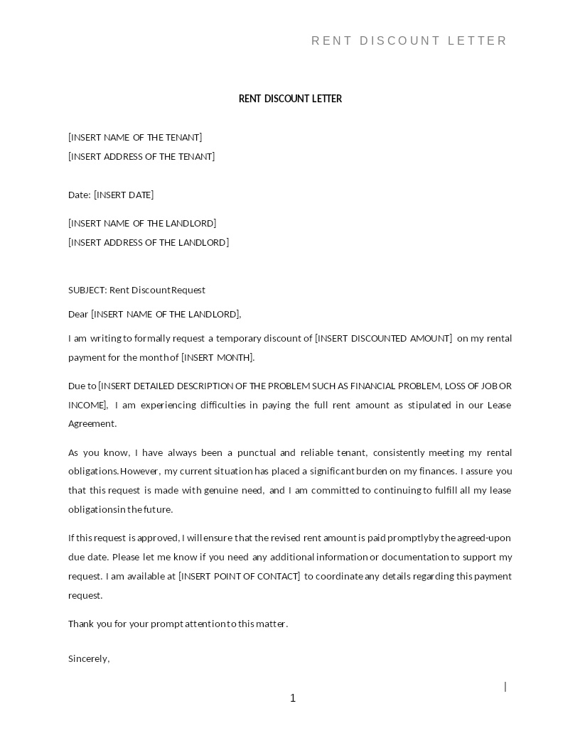 RENT DISCOUNT LETTER