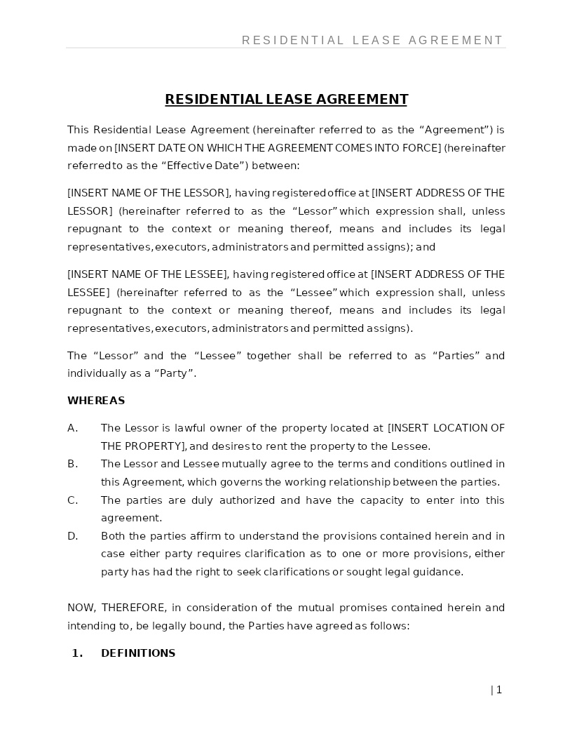 RESIDENTIAL LEASE AGREEMENT