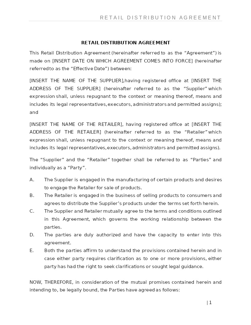 RETAIL DISTRIBUTION AGREEMENT