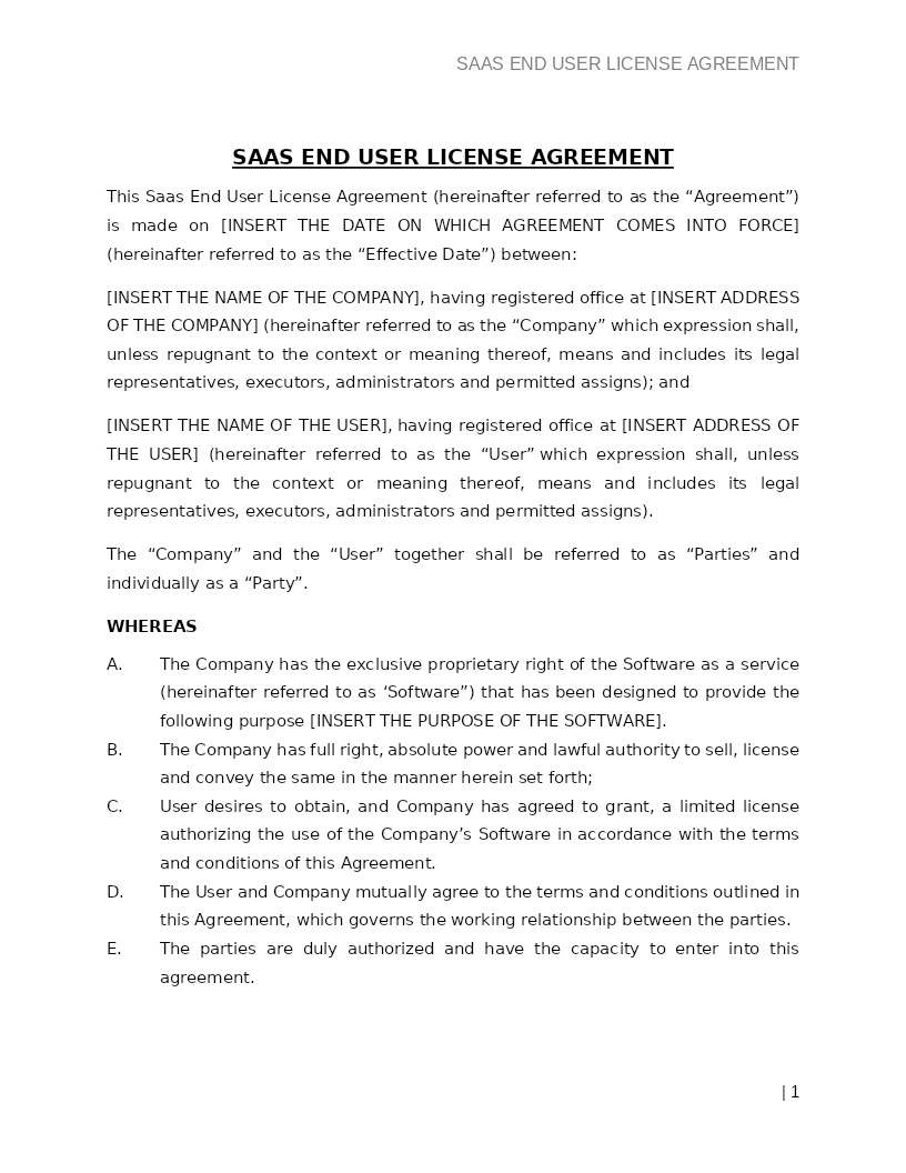 SAAS END USER LICENSE AGREEMENT