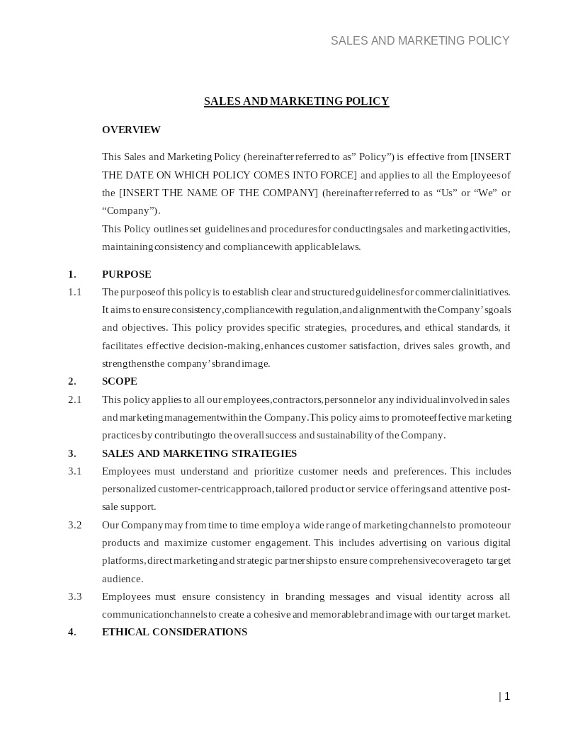 SALES AND MARKETING POLICY