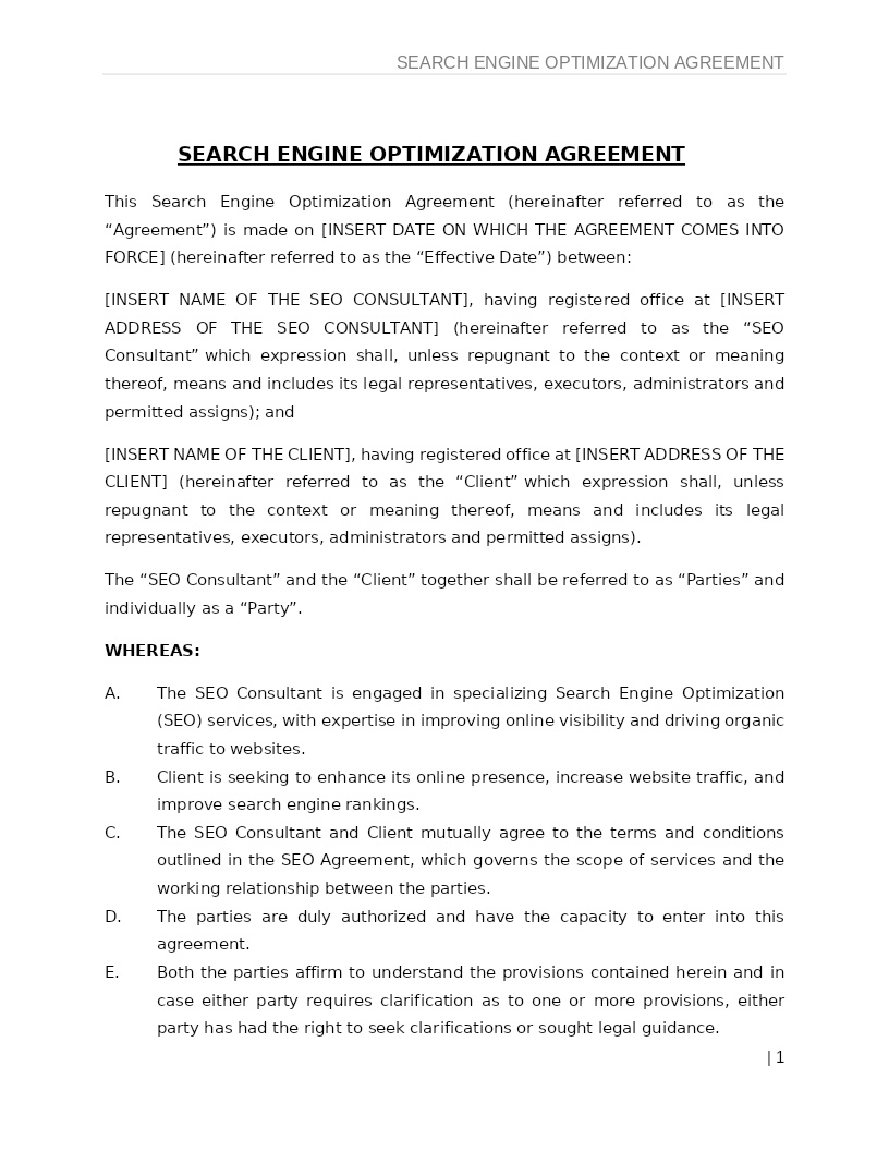SEARCH ENGINE OPTIMIZATION AGREEMENT