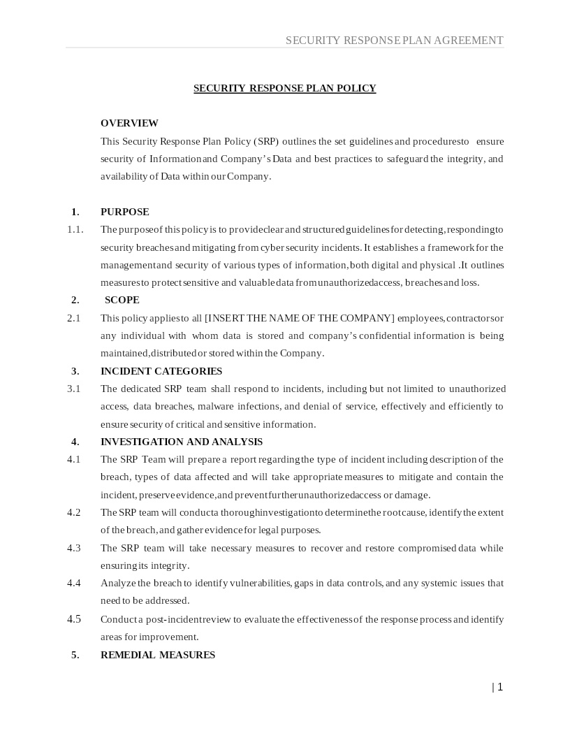 SECURITY RESPONSE PLAN POLICY