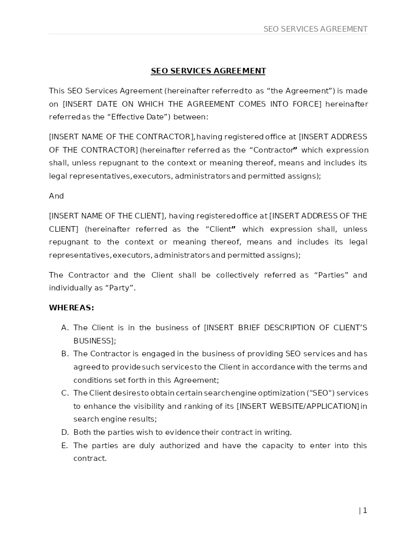 SEO SERVICES AGREEMENT