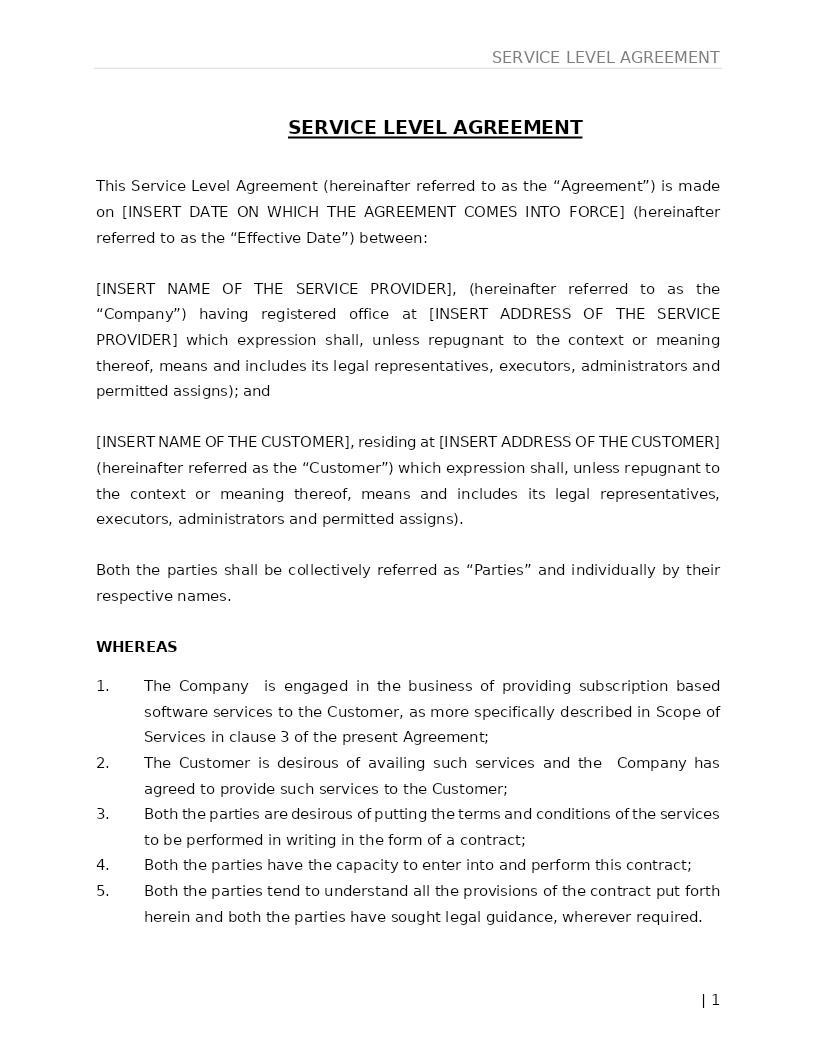SERVICE LEVEL AGREEMENT