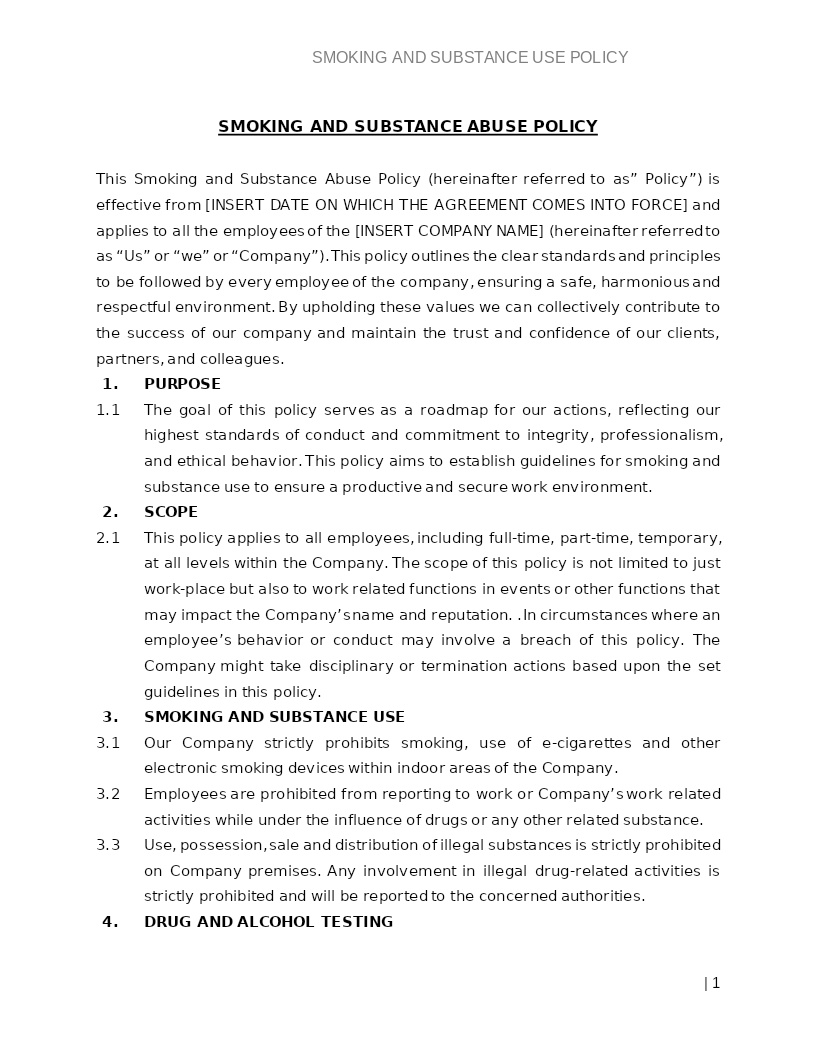SMOKING AND SUBSTANCE ABUSE POLICY