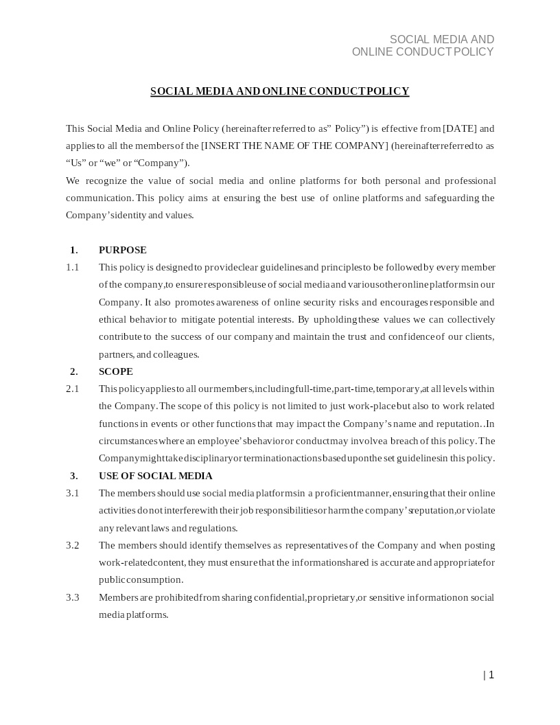 SOCIAL MEDIA AND ONLINE CONDUCT POLICY
