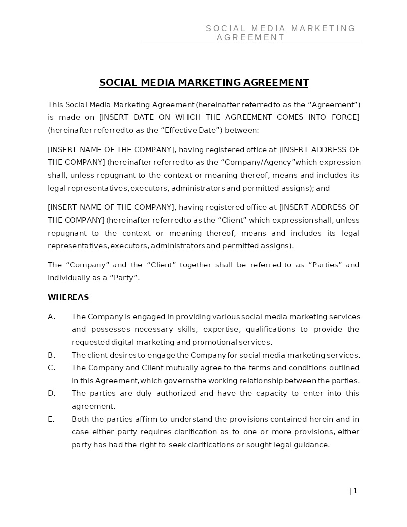 SOCIAL MEDIA MARKETING AGREEMENT