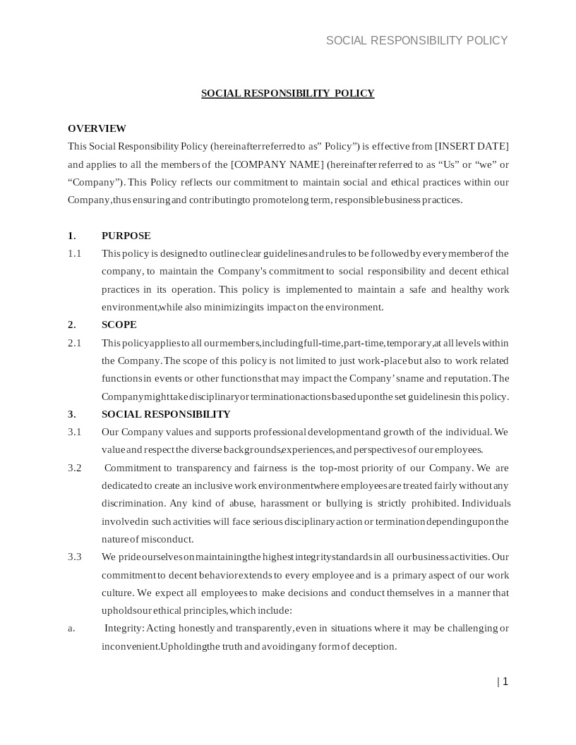 SOCIAL RESPONSIBILITY POLICY