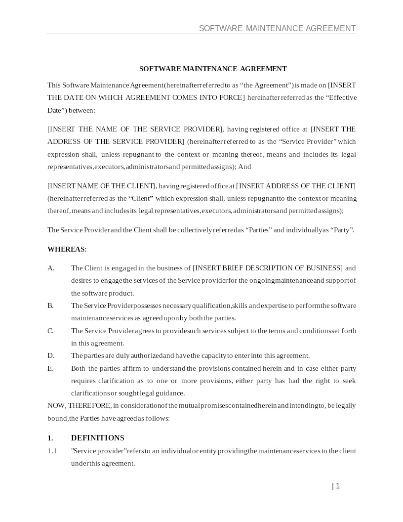 SOFTWARE MAINTENANCE AGREEMENT