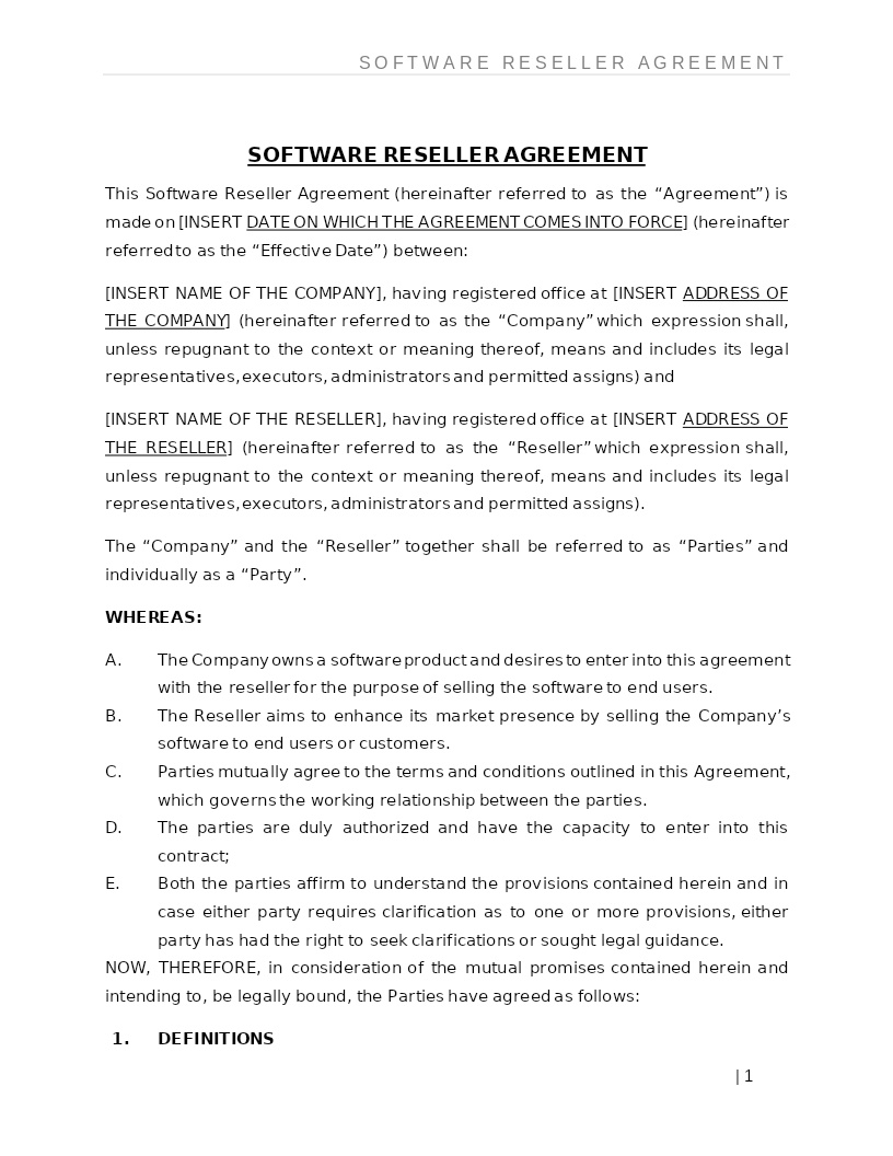SOFTWARE RESELLER AGREEMENT