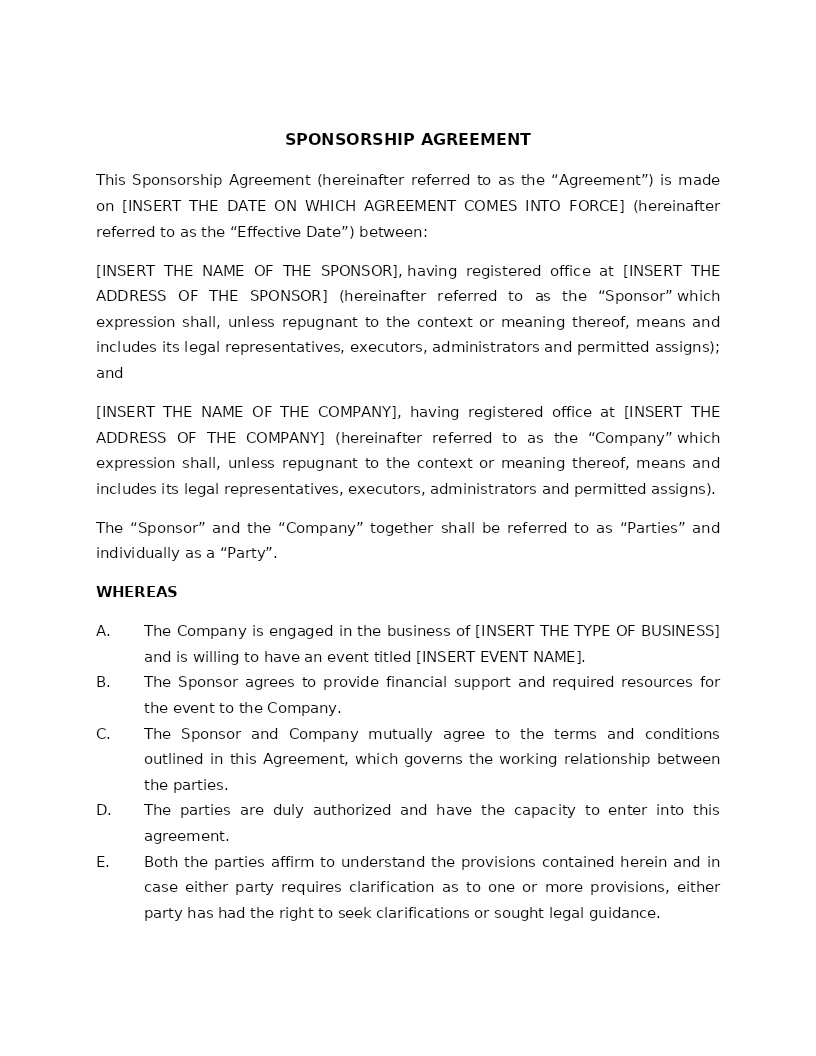 SPONSORSHIP AGREEMENT