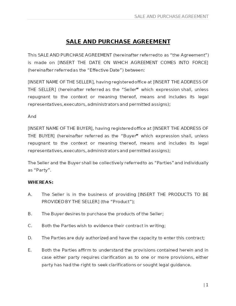 SALE AND PURCHASE AGREEMENT