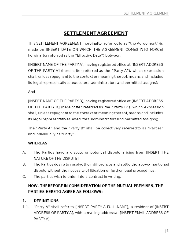 SETTLEMENT AGREEMENT