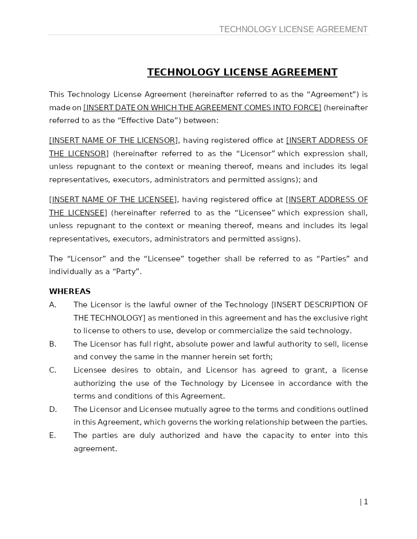 TECHNOLOGY LICENSE AGREEMENT