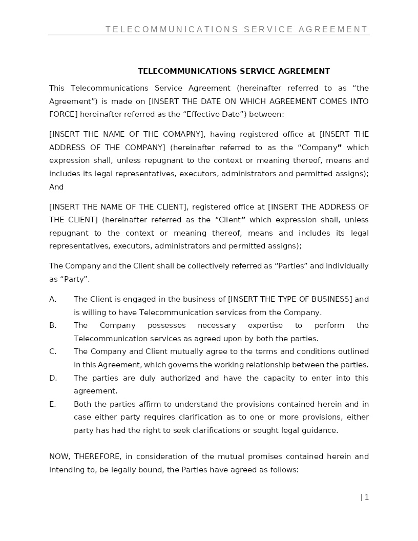 TELECOMMUNICATION SERVICES AGREEMENT