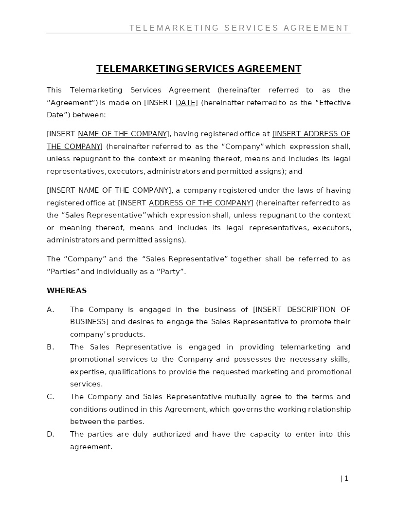 TELEMARKETING AGREEMENT