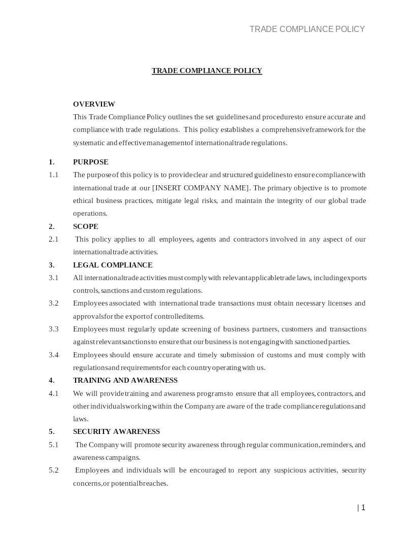 TRADE COMPLIANCE POLICY