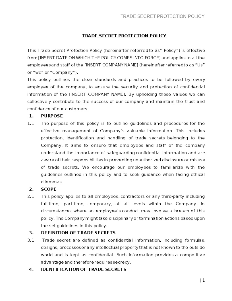 TRADE SECRET PROTECTION POLICY