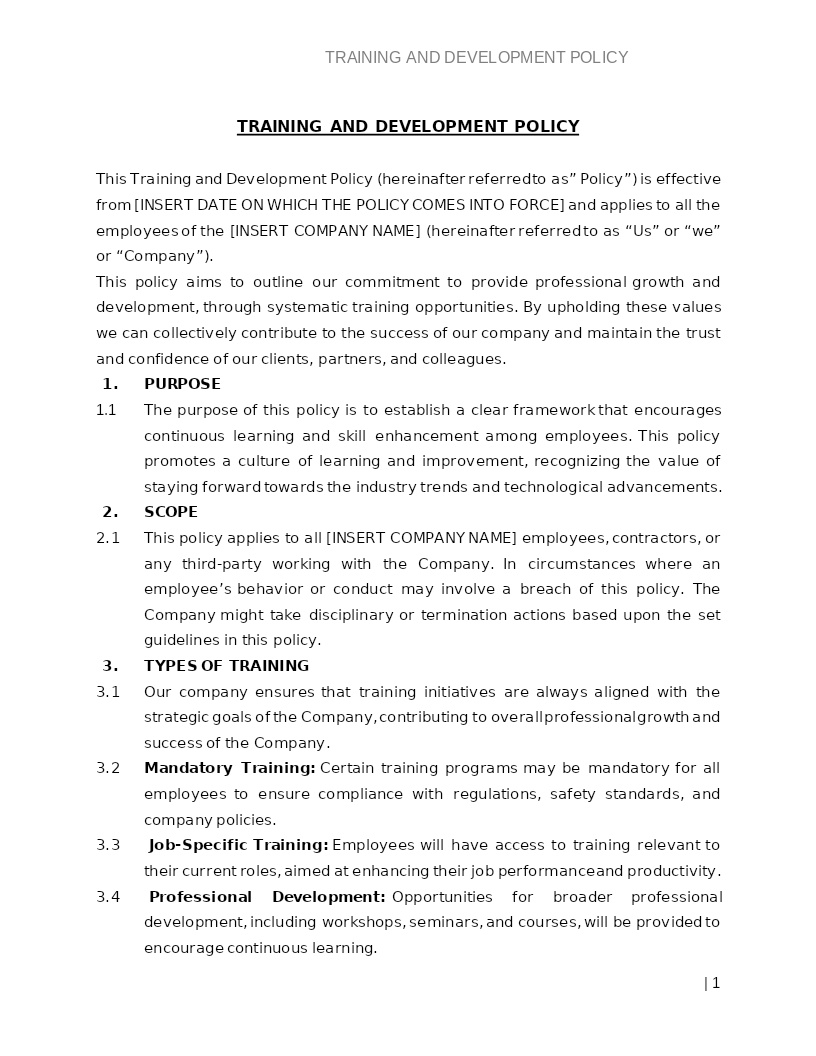 TRAINING AND DEVELOPMENT POLICY