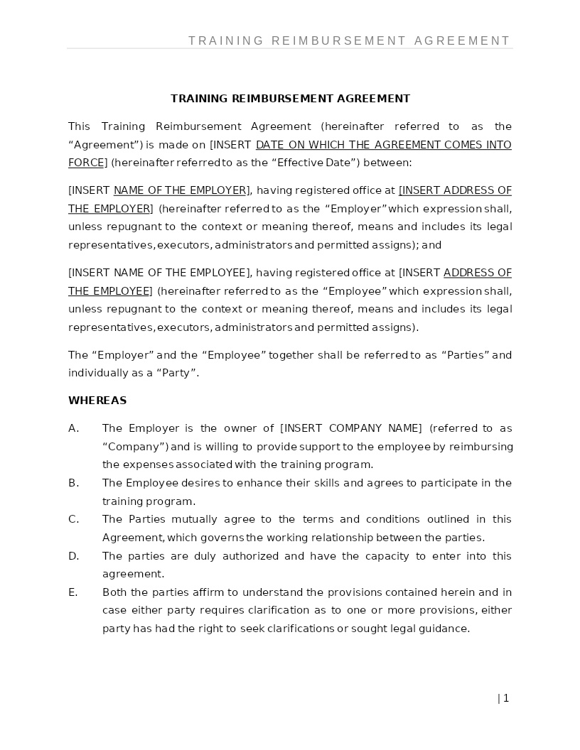 TRAINING REIMBURSEMENT AGREEMENT