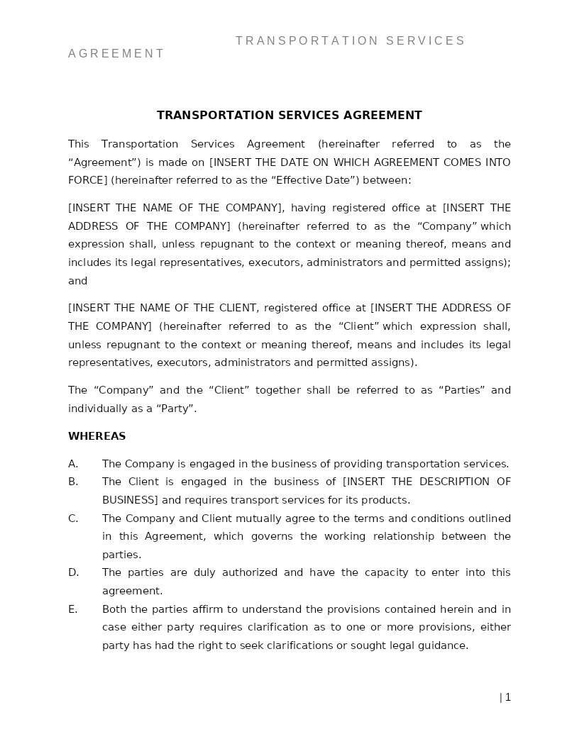 TRANSPORTATION SERVICES AGREEMENT