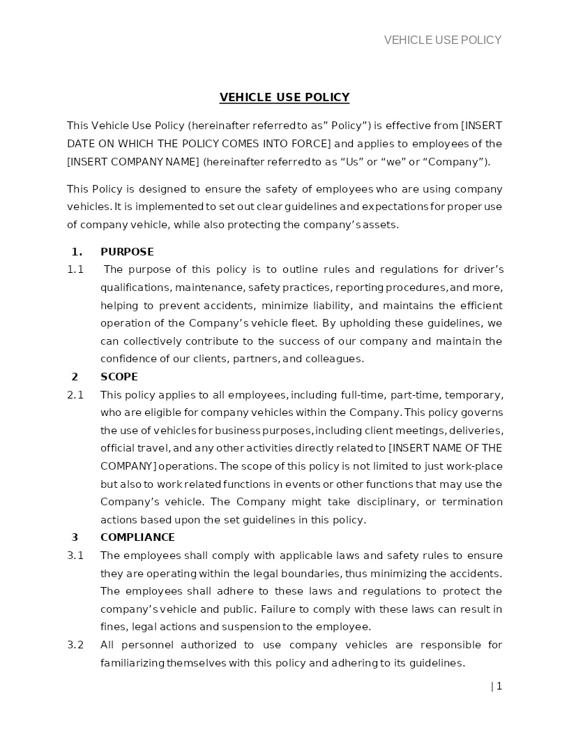 VEHICLE USE POLICY
