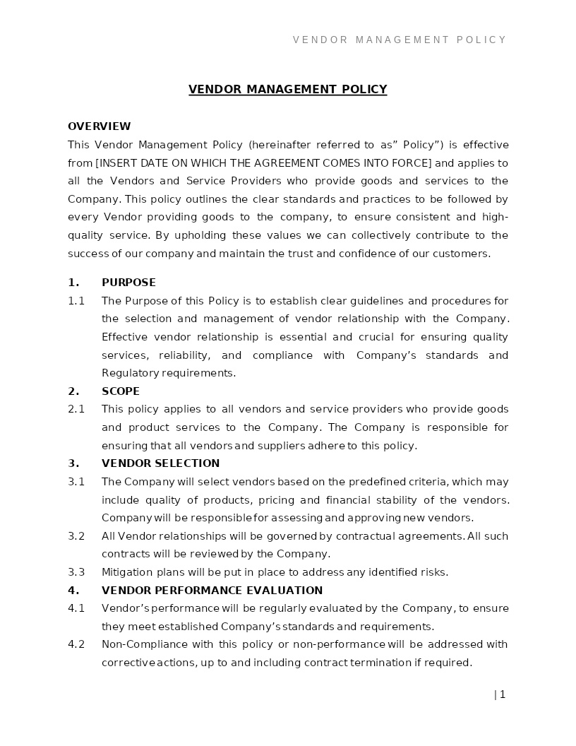 VENDOR MANAGEMENT POLICY