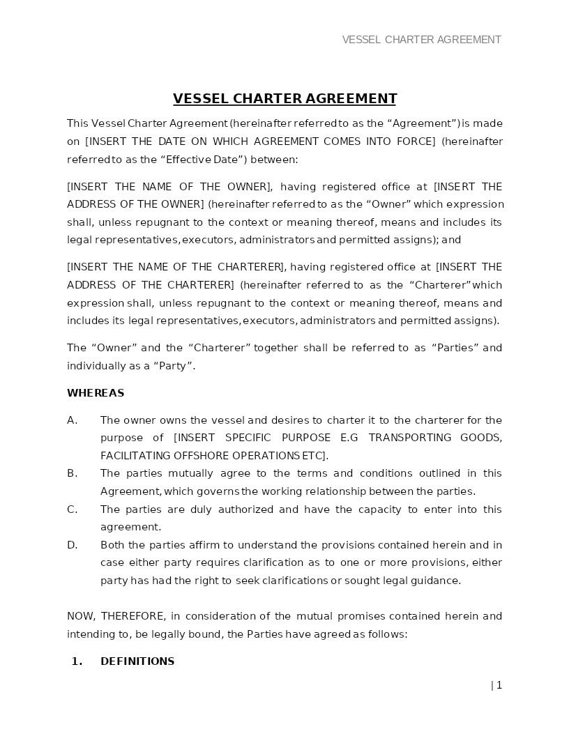 VESSEL CHARTER AGREEMENT
