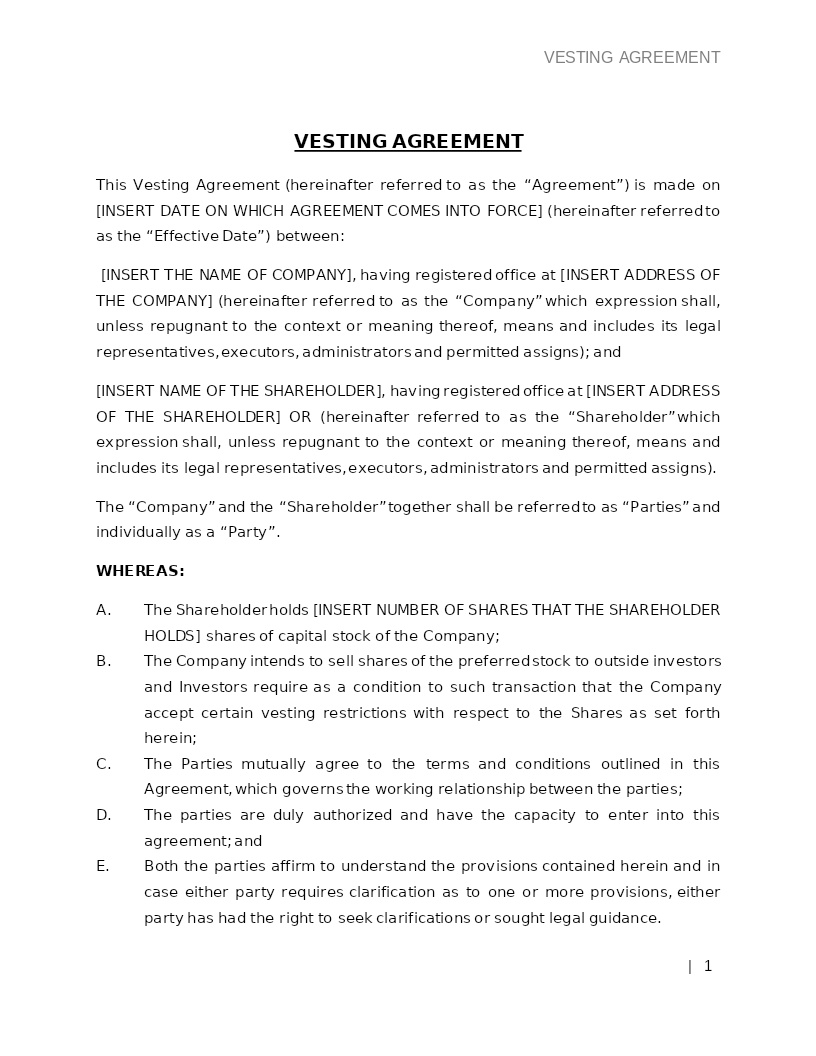 VESTING AGREEMENT