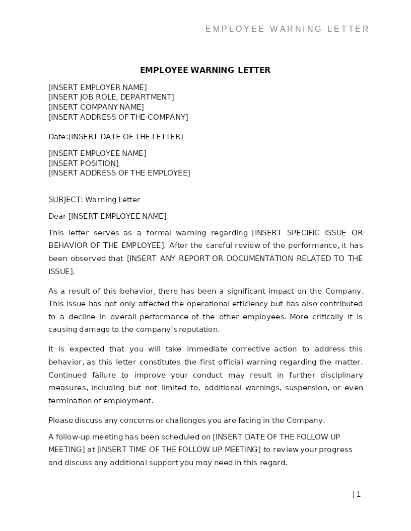 EMPLOYEE WARNING LETTER
